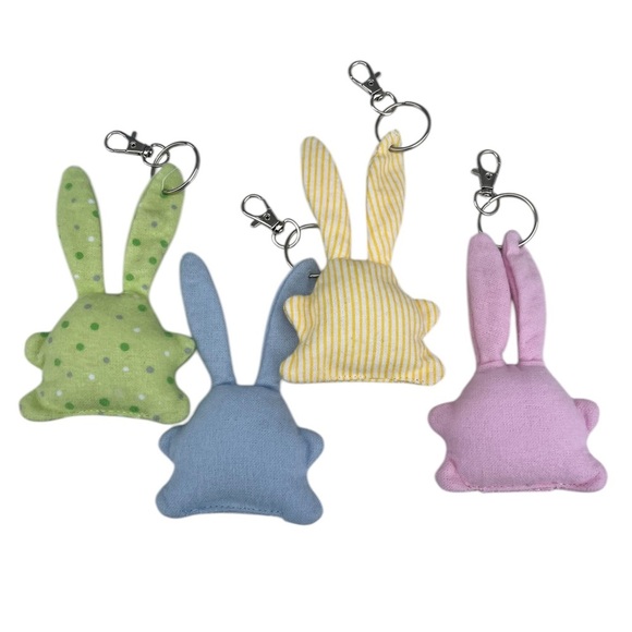 Hand Crafted Plush Keychain Stuffed Bunny Bag Charm Silver Key Ring Pink Blue - Picture 3 of 8